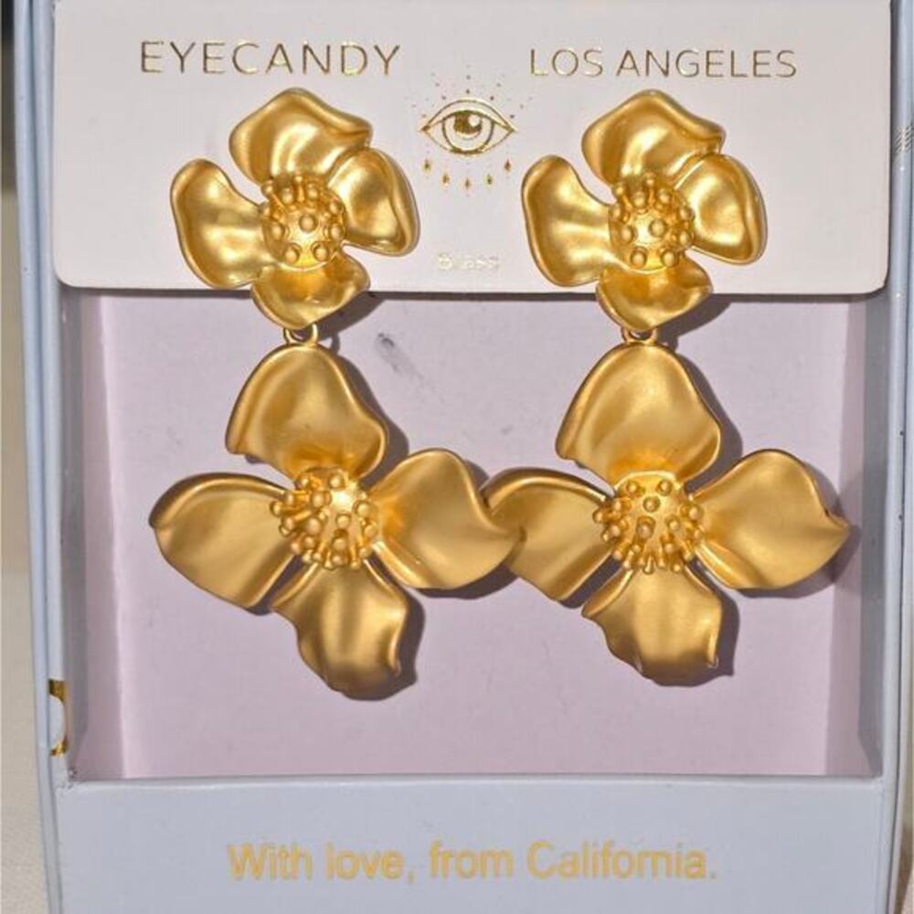 EyeCandy Gold Flower Earrings Largeâ Statement Chandelier New